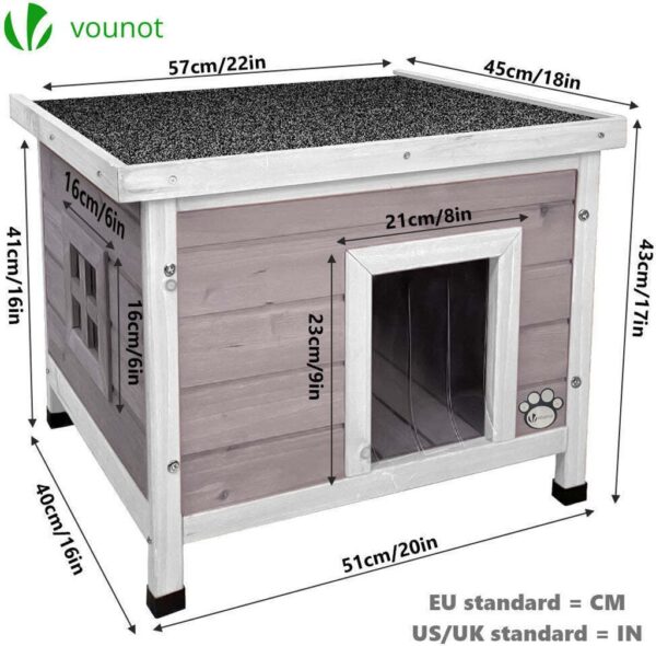 VOUNOT Katzenhaus aus Holz, Katzen Haus Katzenhütte für Draussen Outdoor, Grau – Bild 6